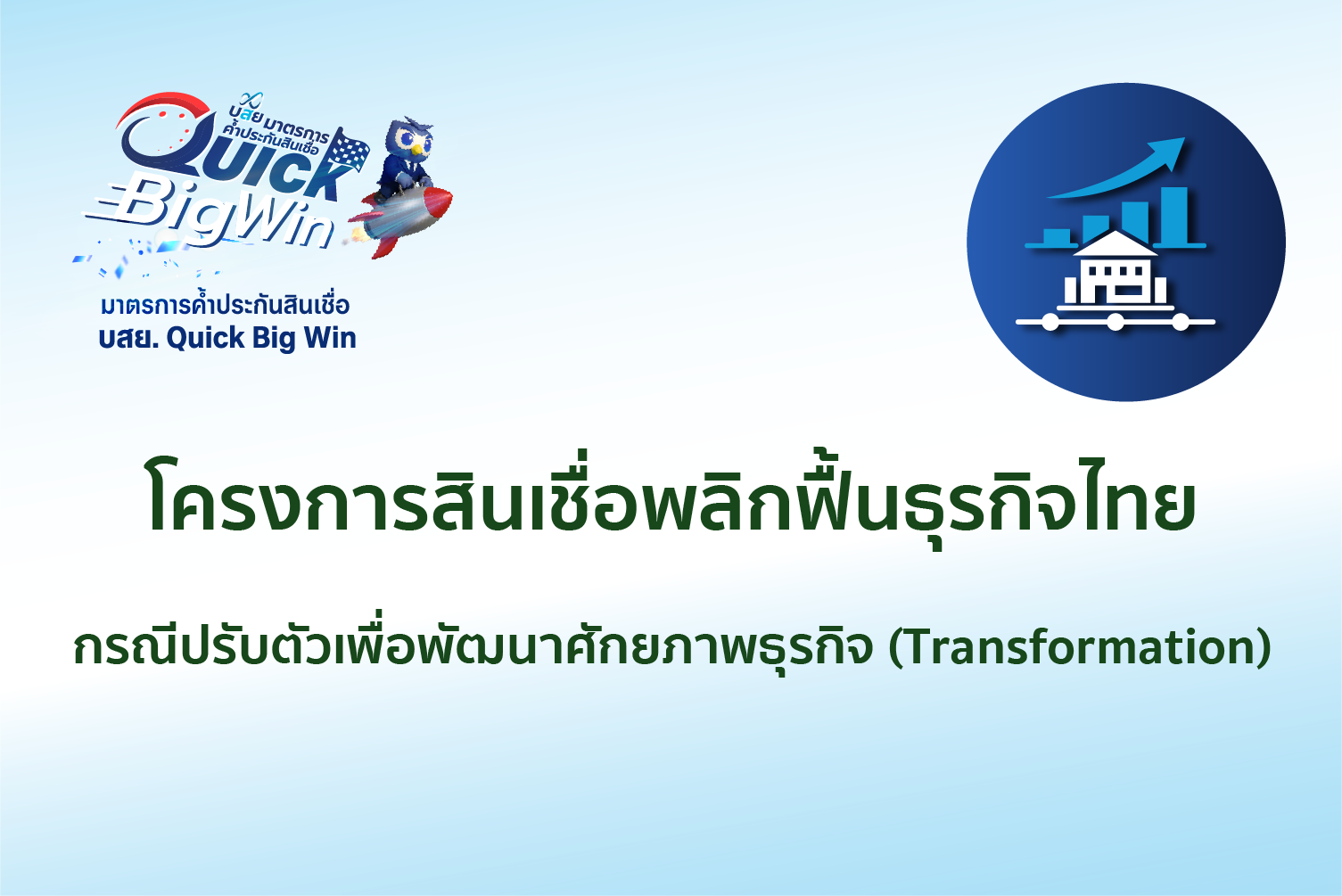 Promotion: โครงการสินเชื่อ พลิกฟื้นธุรกิจไทย กรณีปรับตัวเพื่อพัฒนาศักยภาพธุรกิจ (Transformation)